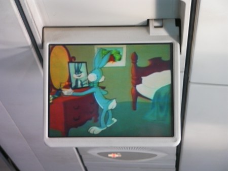 cartoon on an airplane drop down screen