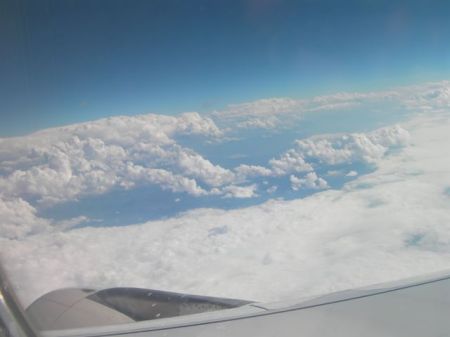 white, fluffy clouds out the window