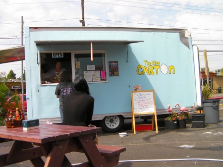 light blue food cart