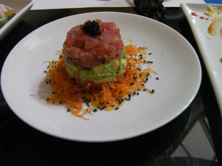 tuna, avocado, fried carrots