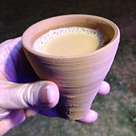 milk tea in a unglazed clay cup