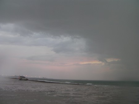 beach, storm clouds, rain