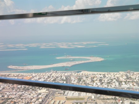 view of the world islands from the Burj Khalifa observation deck