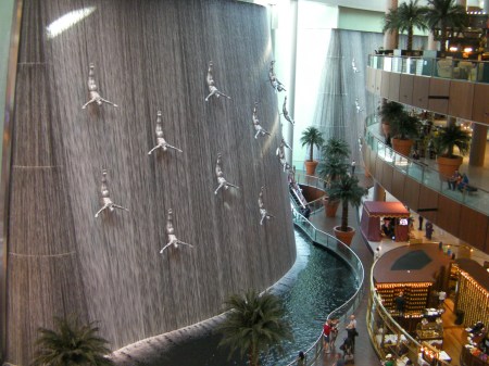 waterfall with 30 lifesize diver figures