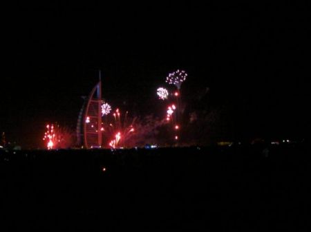 fireworks around the Burj Al Arab hotel