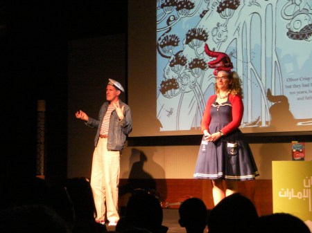 Philip Reeve and Sarah Mc Intyre on stage