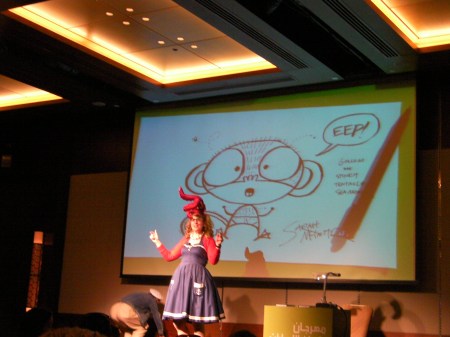 Sarah McIntyre and her sea monkey drawing