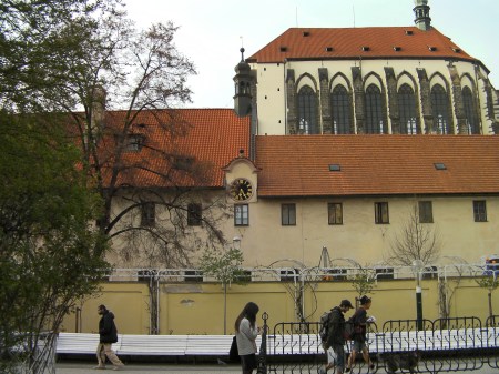 view of Our Lady of the Snows Church from Franciscan Garden