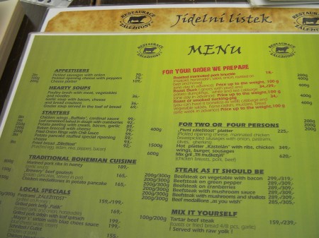 restaurant menu