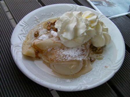 crepes, ice cream, whipped cream