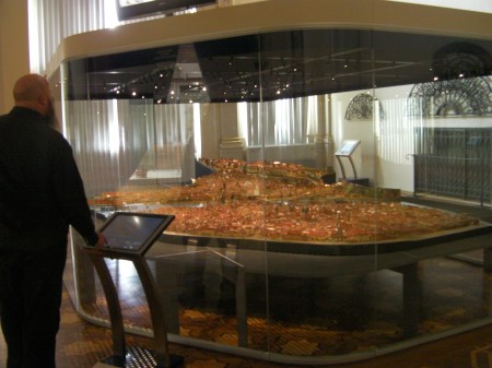 large model of the city of Prague made out of cardboard