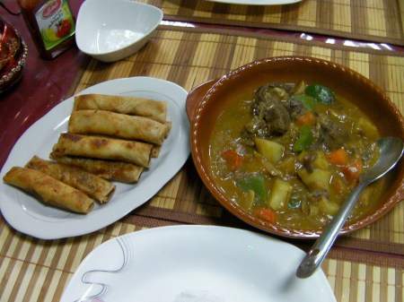 lumpia rolls and beef caldereta