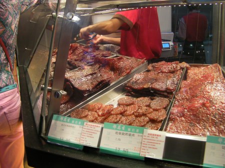 store display of pork jerky