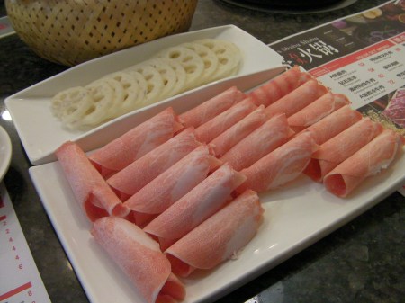 thinly sliced meat, sliced lotus root