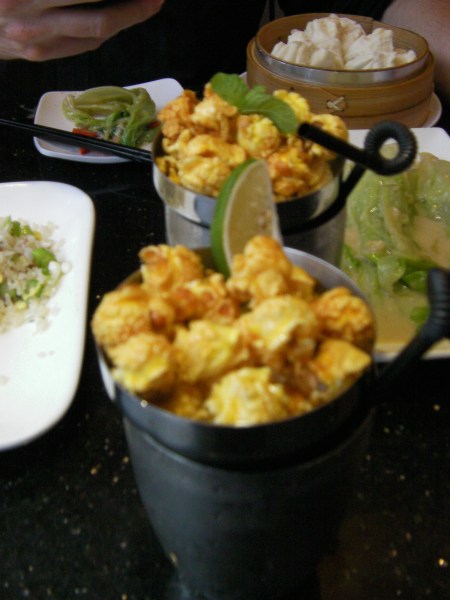 drink glass served with carmel popcorn on top