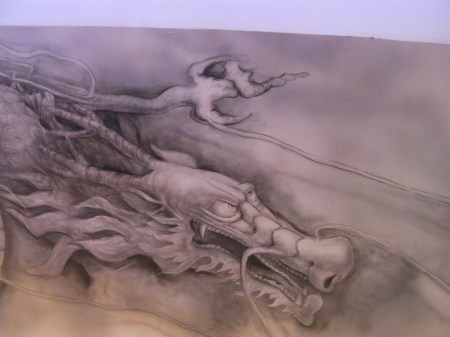 dragon painted on a restaurant ceiling