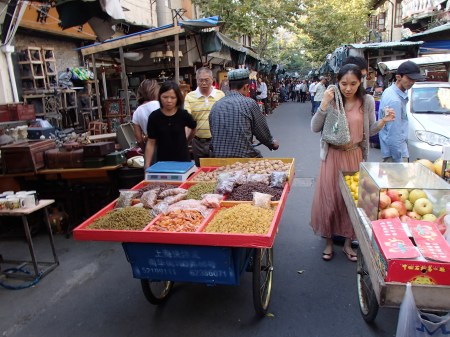 tricycle cart with a variety of dried fruit
