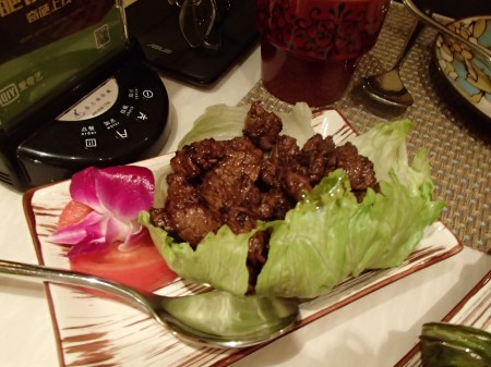 beef in a lettuce leaf