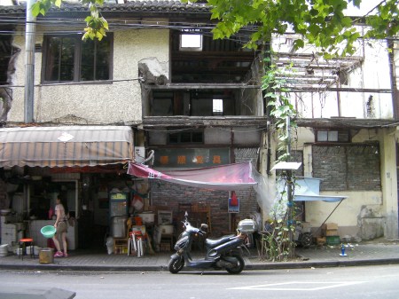 partially demolished buildings still being used