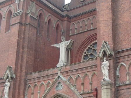 Statue of Christ above the door of the church