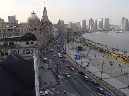 arial view of the Bund from the 7th floor of a building