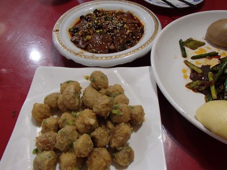 two dishes, one of salted egg taro and the other of beef