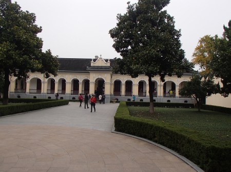 yellow building with a colonade