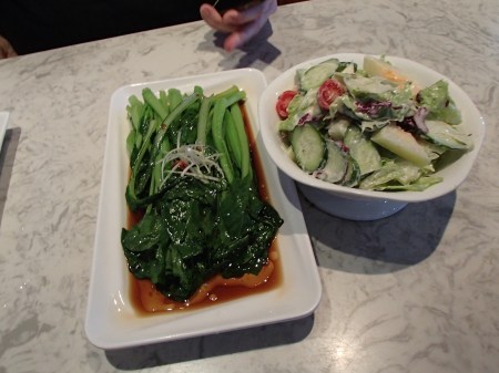 cooked greens and a green salad