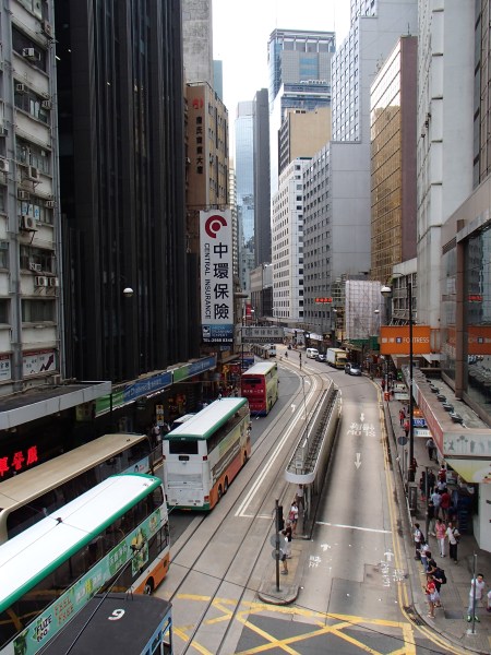 street in Hong Kong surrounded by skyscrapters