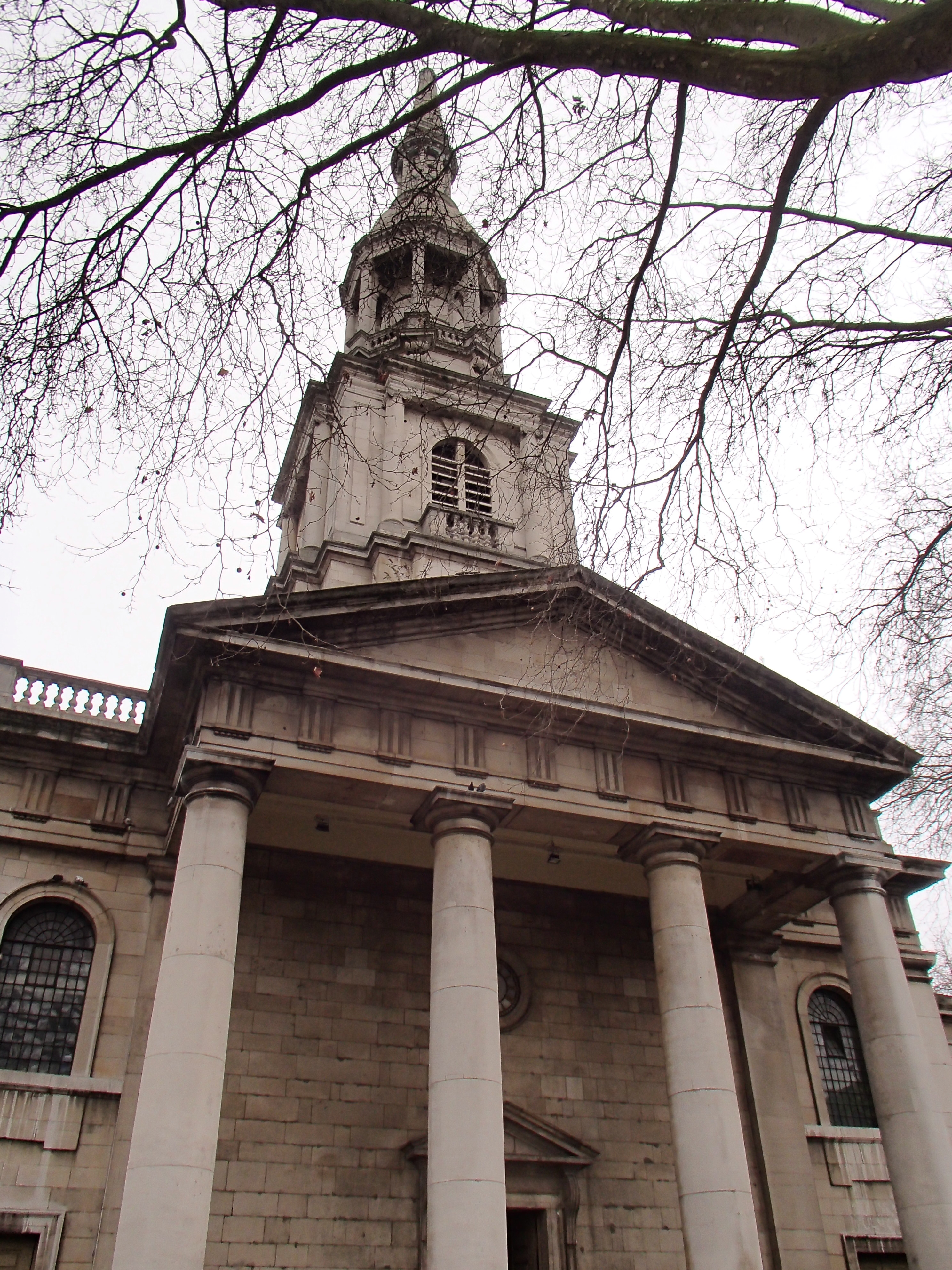 neoclassical church colonnade and spire