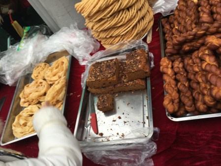 fried noodles, cake, bread twists