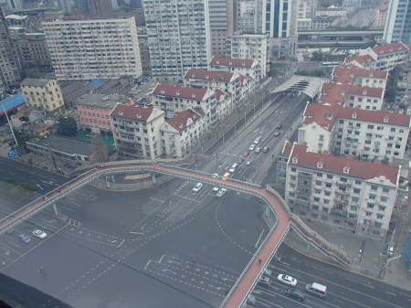 large city intersection seen from above