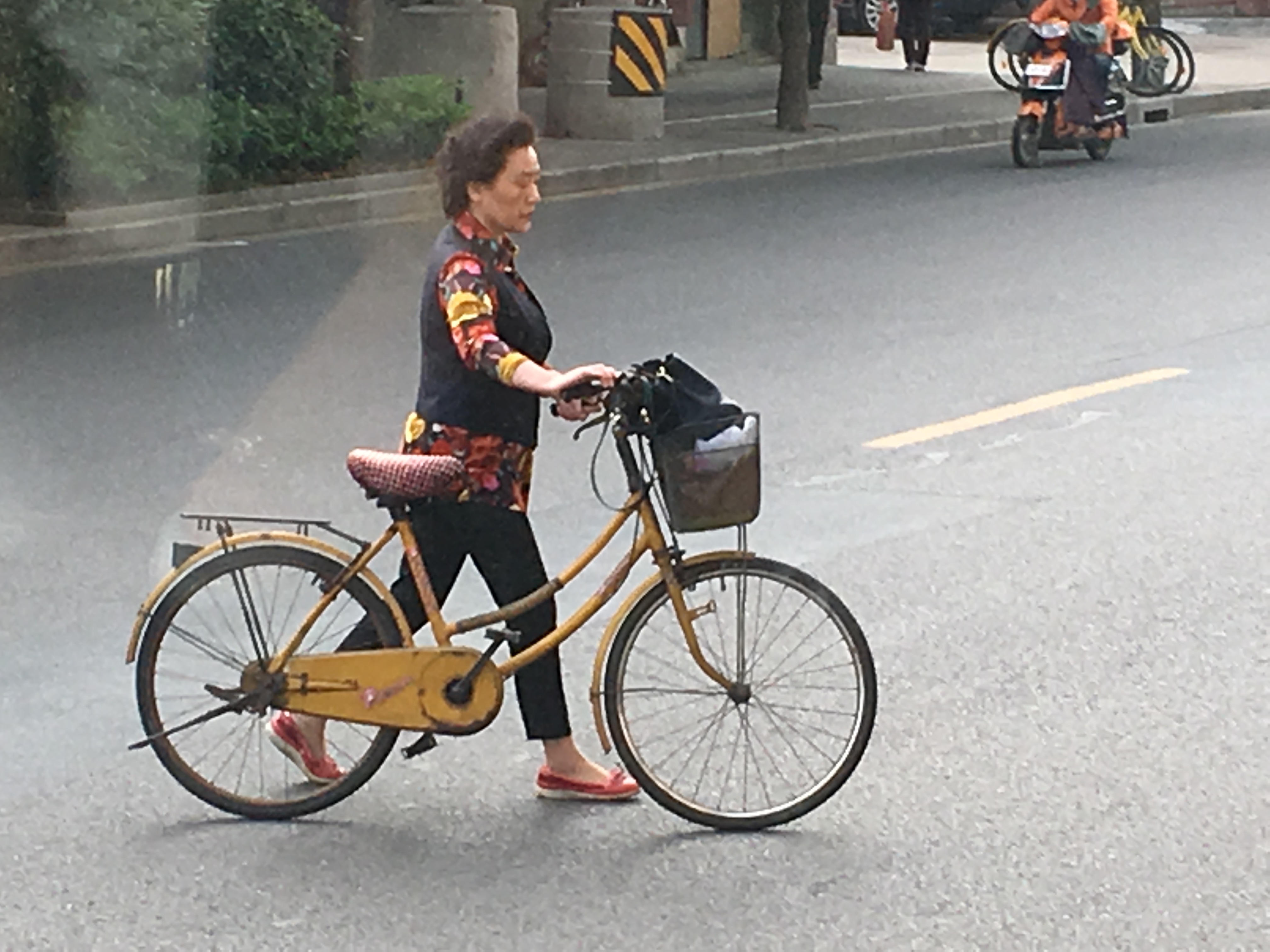a woman with a vintage bicycle