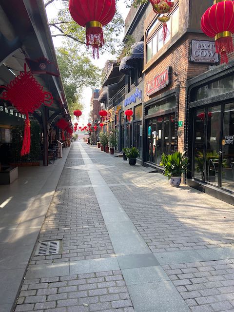 pedestrianized restaurant area with no people in view