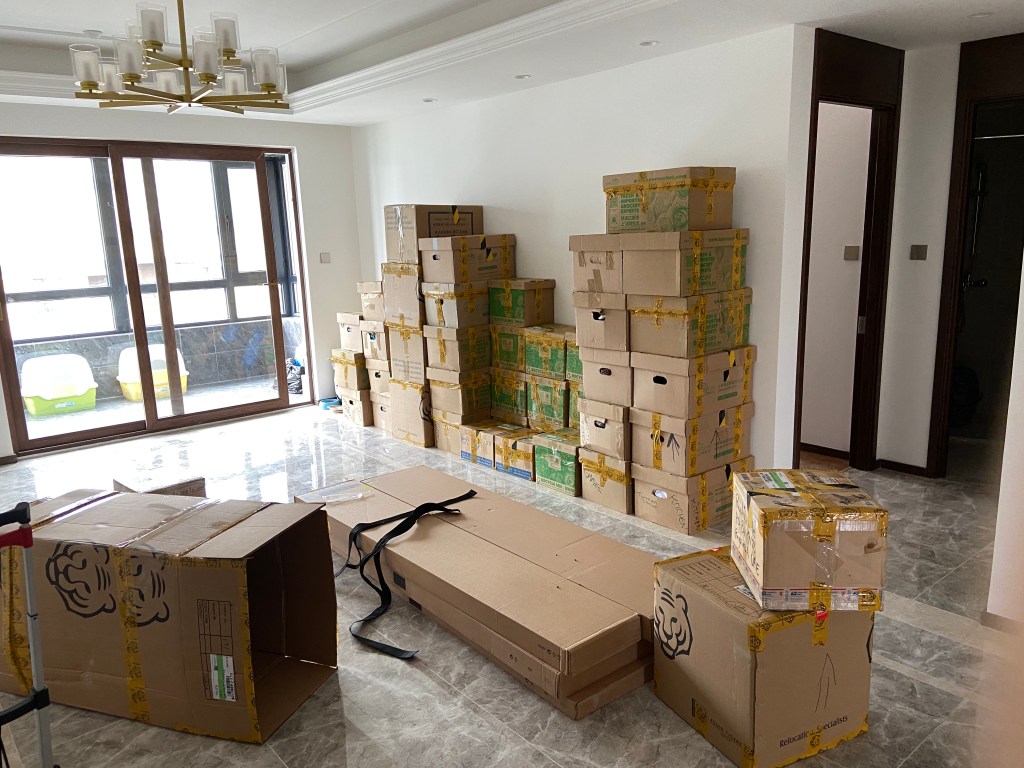 cardboard boxes in a new apartment